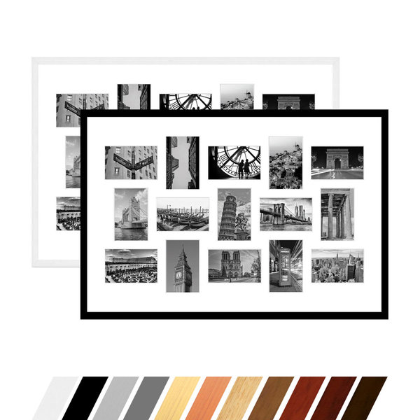 Collage Bilderrahmen Passepartout für 15 Bilder 10x15 oder 13x18 cm